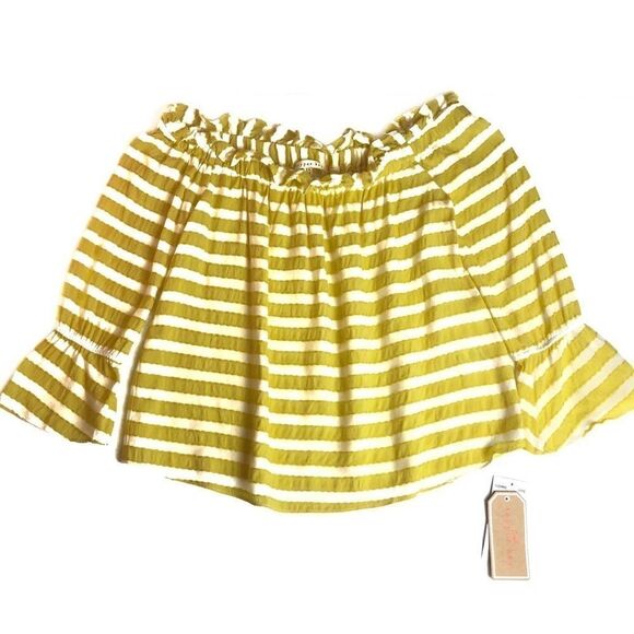 Copper Key Crop Top Yellow, White Stripe XS NWT - Picture 3 of 5